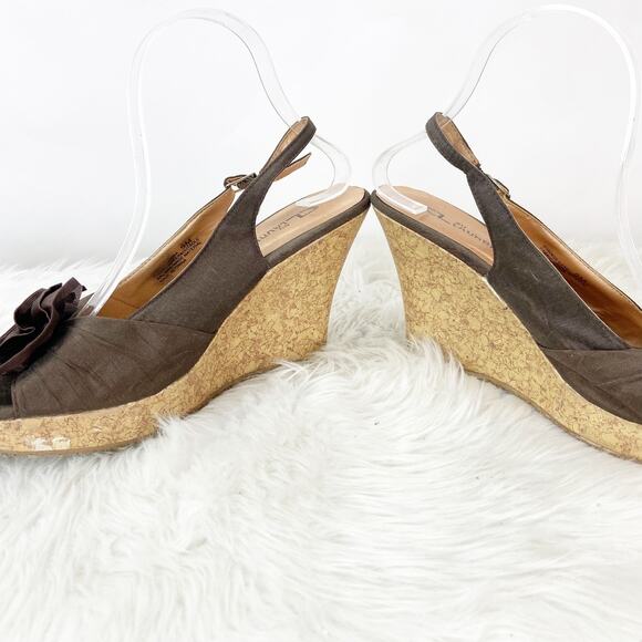 2/$30 CL by Laundry 9 M Womens Brown Ilena Slingback Flower Peep Toe Cork Wedges - Picture 7 of 12